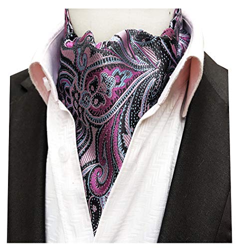 MENDENG Men's Pink Purple Paisley Jacquard Woven Silk Cravat Formal Tie Ascot