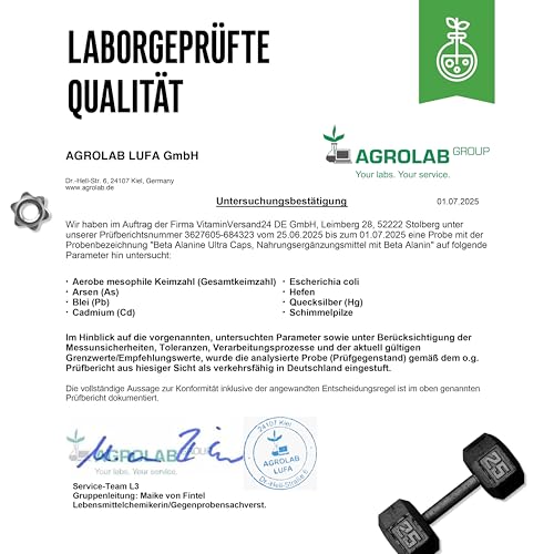 Beta Alanin Ultra Caps - 365 Kapseln - Hochdosiert mit 1250 mg je Kapsel - Beta Alanin Aminosäure mit 99% Reinheit - Ohne unerwünschte Zusätze