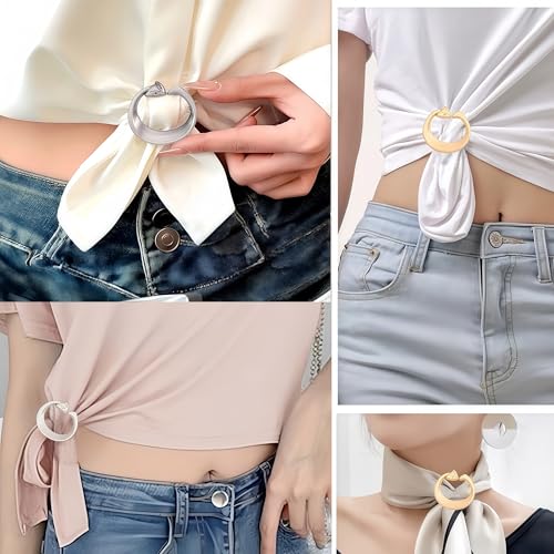 Image of SYWDUDUCLT Scarf Ring for Women's Shawl, Silk Neckerchief, Tshirt, Gold /Sivler, S /M /L, 2 Pcs