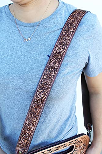 Image of CHALLENGER Western Antique Tooled Leather Replacement Shoulder Strap for Bags Purse Duffle 115FKStrap