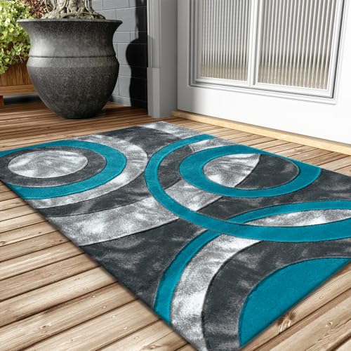 Door mats and rugs for Indoor Use, Super Soft Dense Pile Non Shed Circle Design Shaggy Small Rug Runner for Bedroom Living Room Kitchen - 50 x 80 cm, Teal