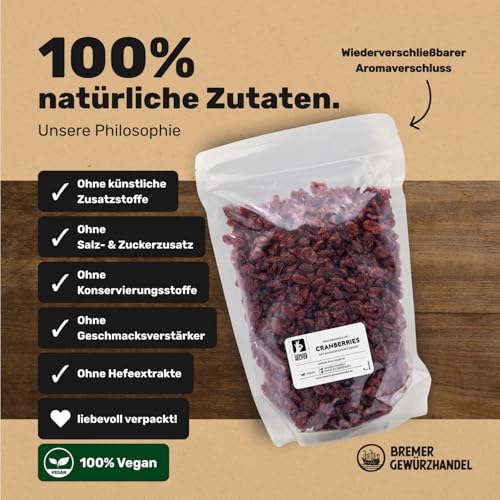 Bremer Gewürzhandel Cranberry getrocknet 1 Kg - aromatische Früchte mit Fruchtsaft, Cranberry, Cranberries, Cranberries getrocknet