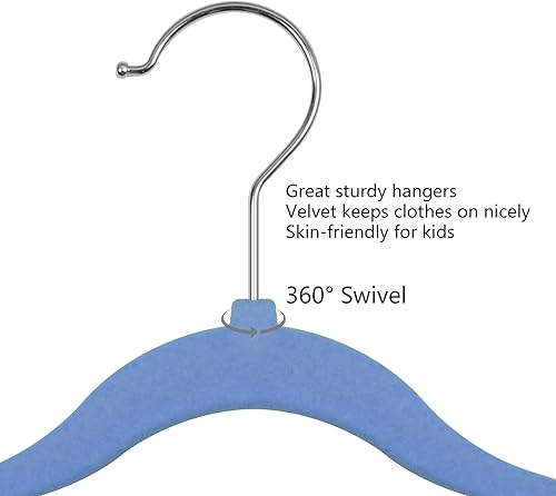 Miniatura 4 de Perchas para bebé, perchas para armario, terciopelo para niños, 50 unidades, color azul