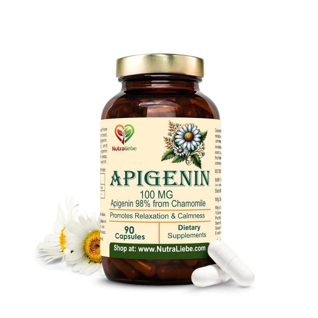 NutraLiebe Apigenin 100 mg – Chamomile Extract Supplement – Natural Sleep & Anxiety Support – Non-GMO, Vegan – 90 Veg Capsules-image-49