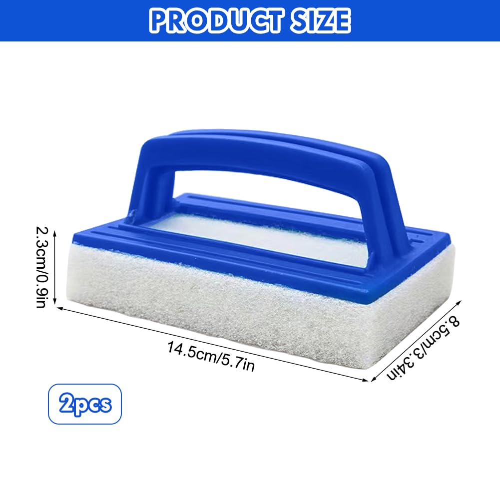 Lot de 2 Brosse Éponge Ligne d'eau, Éponge Magique avec Poignée, Brosse de Nettoyage de Piscine, Bleu