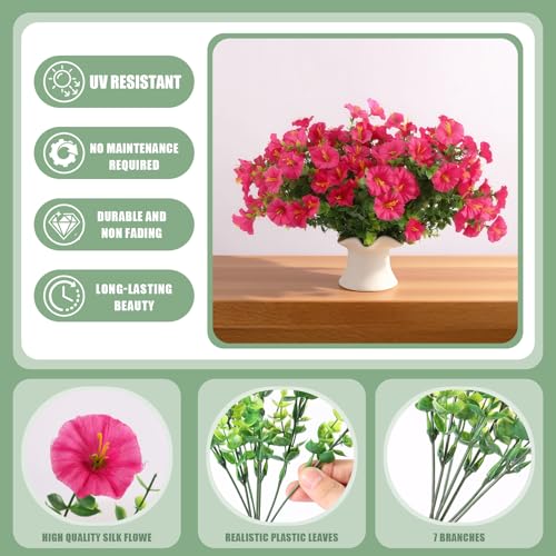 msymsyu sztuczne kwiaty Petunia 7 pęczek Magenta 36 cm - sztuczne kwiaty jak prawdziwe, idealne na balkon, rośliny balkonowe do dekoracji na zewnątrz
