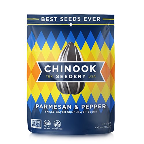 Chinook Seedery Roasted Sunflower Seeds - Jumbo Seeds Keto Snacks - Best For Snack Packs - Gluten Free, Non GMO Snack Food Gifts - 4 ounce (Pack of 6) - Parmesan & Pepper Flavor