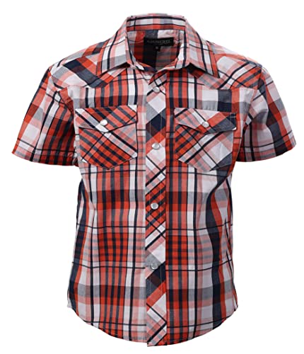 Image of Gioberti Boys Casual Western Plaid Pearl Snap-on Buttons Short Sleeve Shirt