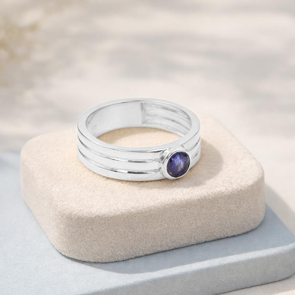 925 Sterling Silver Blue Sapphire Ring – 5mm Round Natural Blue Sapphire Jewelry for Women