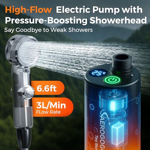 Ducha portátil para camping, bomba de ducha recargable con pantalla LED, 3 modos de pulverización, presión fuerte, batería de larga duración, apta para baño de mascotas, lavado de coches, senderismo, viaje y RV miniatura 3