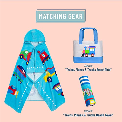 Wildkin Kids Hooded Beach Towel For Boys And Girls, 100% Cotton Hooded Bath Towel With Snap Front, Perfect For Beach, Pool, And Bath Time Towel For Kids (Trains, Planes & Trucks) #TOP2