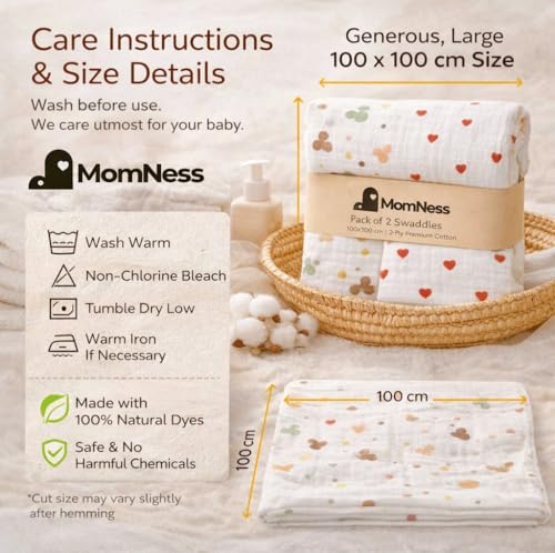 Image of 100% Muslin Cotton Swaddle for New Born Baby | Ultra-Soft & Breathable Baby Swaddle Wrap | Multipurpose Organic Blanket for Infants, Nursing Cover & Play Mat | 100x100 cm (Pack of 2)