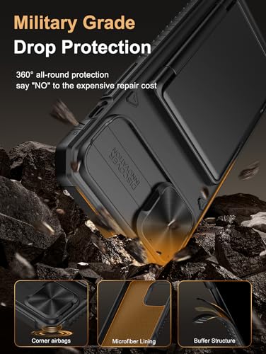 Image of Vihibii for iPhone 15 Plus, iPhone 14 Plus Back Cover Wallet with Card Holder (4 Cards) [RFID Blocking] & Slide Camera Cover, Military Grade Drop Protection, Rugged Back & Silicone Case, 6.7 inch, Black
