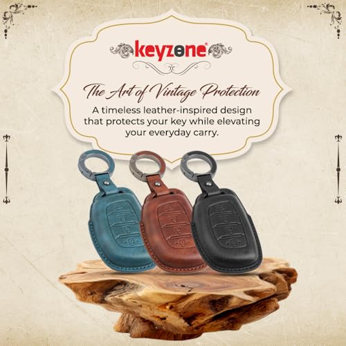 Image of Keyzone Vintage Leather Key Cover Compatible for Hyundai Alcazar, Creta EV, Creta 2021 Onwards 4 Button smart Key. (VL-Brown)