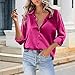 Baxtayel Women Satin Silk Button Down Shirt Casual Long Sleeve V Neck Blouse Loose Dressy Business Work Office Tunic Tops Hot Pink