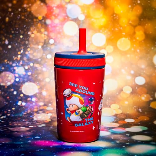 Image of Zak Designs The Super Mario Galaxy Movie Kelso Toddler Cups For Travel or Home, 12oz Vacuum Insulated Stainless Steel Sippy Cup With Leak-Proof Design, BPA Free (Mario, Yoshi, Toad)