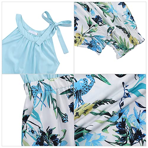 Geru Girls Rompers Halter Tie Up Sleeveless Casual Jumpsuits Floral Printed Long Pants With 2 Pockets 9-10Y #TOP5