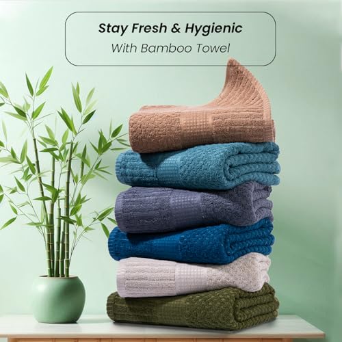 Image of Mush Hearth & Haven Bamboo Towels for Bath Large Size | 450 GSM Bamboo Bath Towel for Men & Women | Soft, Highly Absorbent & Quick Dry | Pack of 4, 70 X 140 cms (Assorted 2)