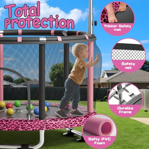Image of 55 inch Toddler Mini Trampoline for Kids, Indoor Outdoor Toys with Swing, 440lbs Baby Kids Trampoline, Gymnastics Bar, Birthday Gifts for Boy Girl Age 1-8
