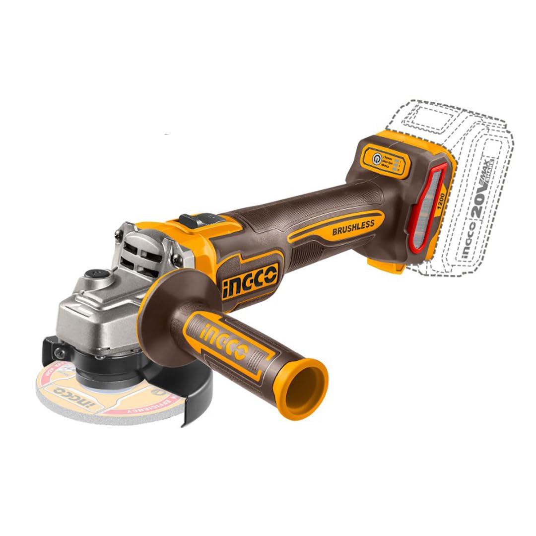 Ingco Cagli221253e Smerigliatrice Angolare a Batteria 20 V 125 mm 1200 W Brushless 3 Velocità Solo Corpo