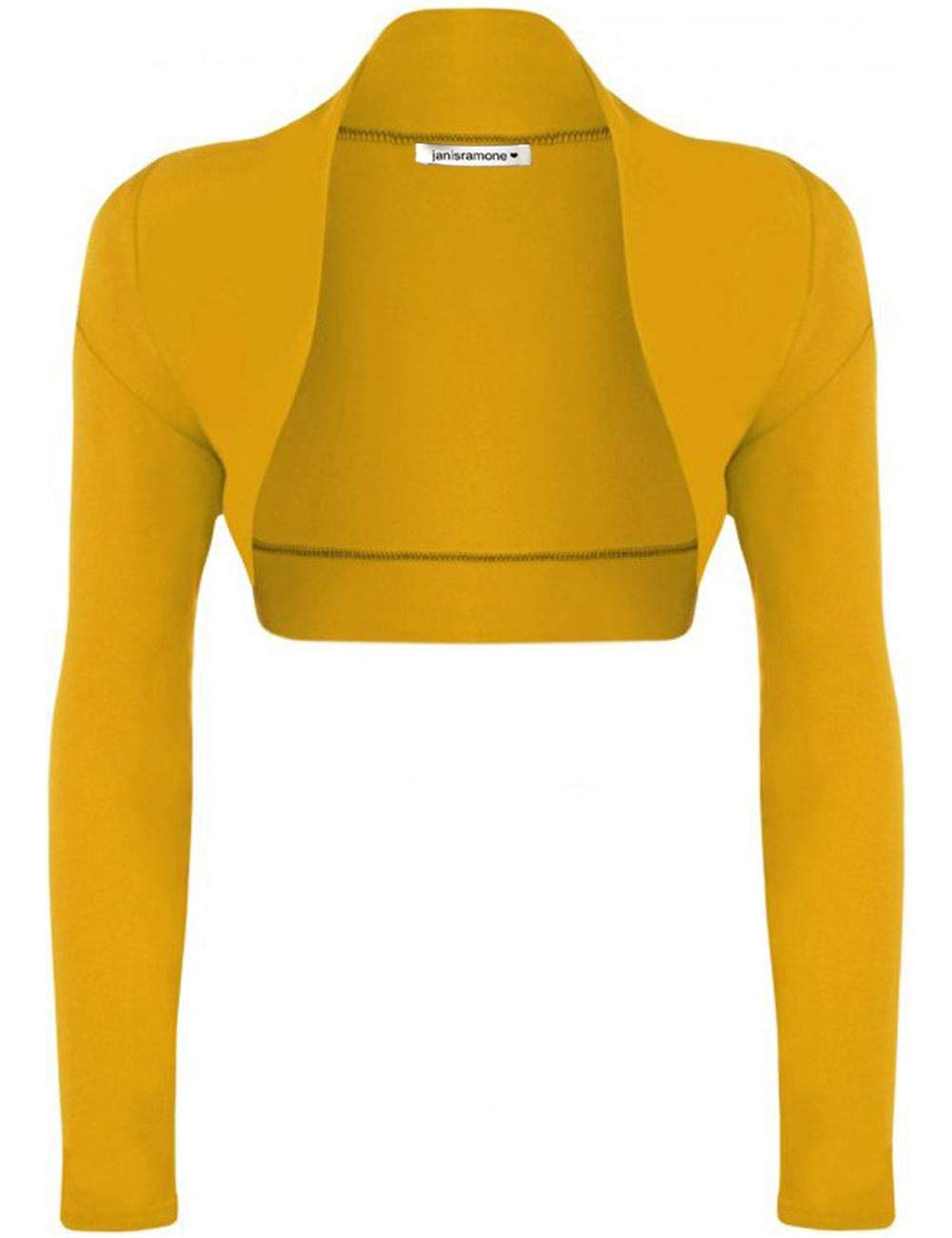 Janisramone Women's Mustard Janisramone® Cardigans, Elegant Bolero Jackets For - Chic Long Sleeve Cardigans For Uk, Stylish Open Front Crop Top Shrugs And Boleros For Evening
