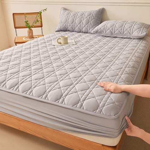 HAIBA wasserdichte Matratzenauflage 200 x 220 cm + 30 cm Grau Inkontinenz Spannbettlaken, Atmungsaktive wasserdichtes Bettlaken Nässeschutz, Waschbar Spannbetttuch