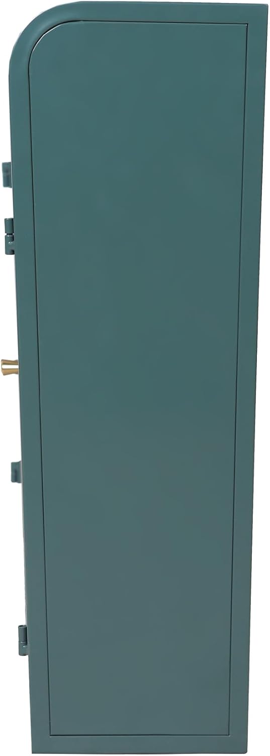 Modern Army Green 2-Door Wall-Mounted Metal Storage Cabinet with Stylish Tempered Glass Doors & Sturdy Steel Shelves - Perfect for Organizing Your Bathroom, Kitchen & More!