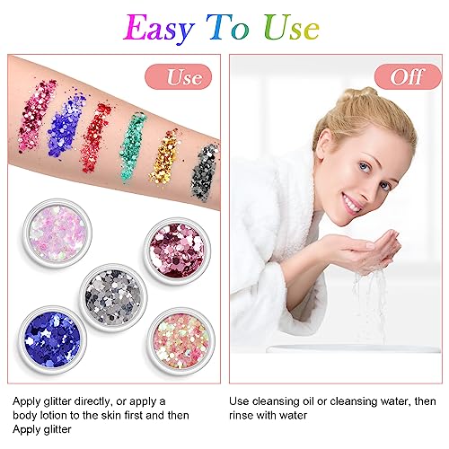 AOOWU Glitter, 12 Farben Festival Glitzer Gesicht, Halloween Schminke Make-up Glitzer Haare, Körperglitzer Festival Zubehör Glitter für Gesicht Nägel Augen Lippen Haare Körper （08）
