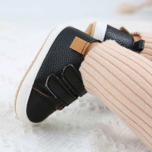 Image of SOFMUO Baby Boys Girls High Top Ankle PU Leather Sneakers Soft Rubber Sole Infant Moccasins Newborn Oxford Loafers Anti-Slip Toddler Wedding Uniform Dress Shoes