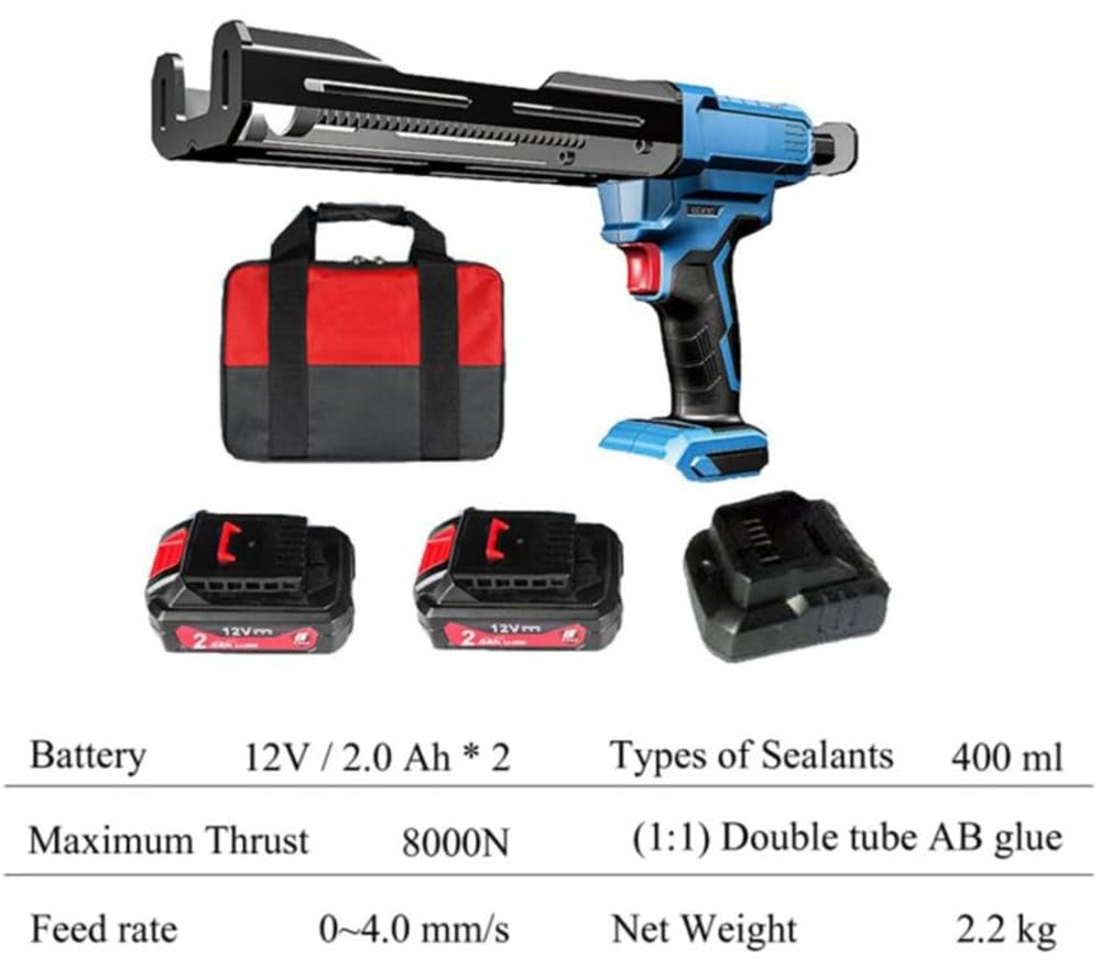 Pistola de calafateo eléctrica de doble cartucho, Pistola de Cartucho a Batería con 2 baterías de iones de litio de 12 V 2.0 y cargador suministrado para llenado, sellado