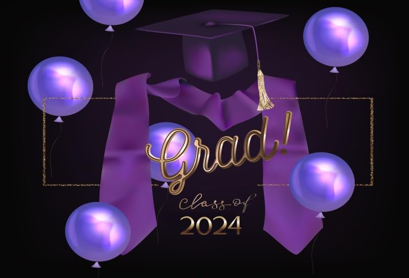Fotohintergrund Abschluss 2024 – 3x2,4 M, Violett Mit Ballons – Für Graduierung, Party, Fotoshooting (Vinyl)