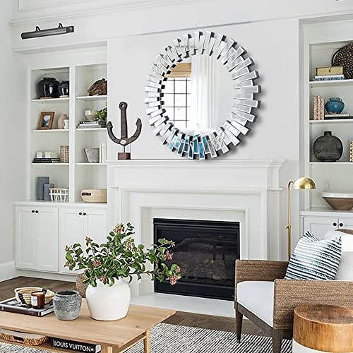 Chende Round Mirror Wall Decor, 32'' Large Decorative Mirror With Beveled Glass Frame, Modern Accent Mirror For Living Room, Foyer, Bedroom #TOP5