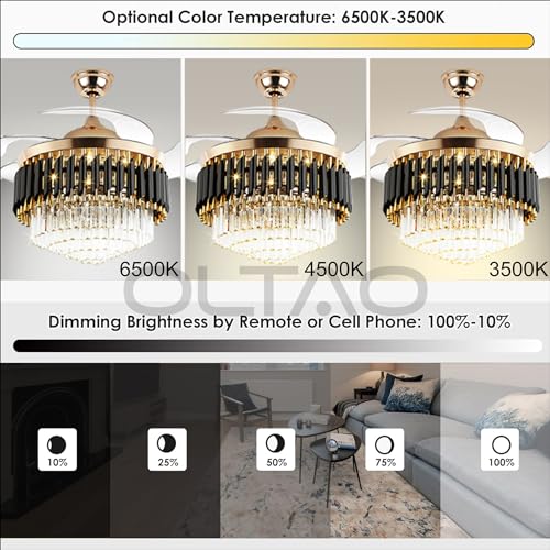 Image of oltao Gracy Smart Chandelier Fan with Alexa /Google Home competiblity, BLDC Motor, Summer Winter Mode, Dimmable LED Light, Remote & Mobile App Control