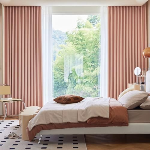 HIMENO カーテン 遮光 4枚セット おしゃれ 遮光カーテン 245cm丈 100cm幅 断熱 保温 省エネ 防寒 防音 厚手 両開き ドレープカーテン+レースカーテン ピンク 昼夜目隠し 間仕切り 洗濯機対応 かーてん UVカット 省エネ 小窓 寝室