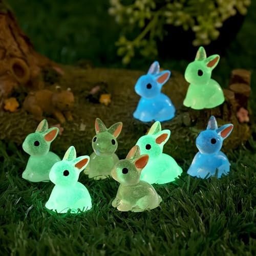 6 Easter Luminous Mini Rabbit Ornaments, Glowing Resin Rabbit Statues, Suitable for Easter Decoration, Fairy Garden, Desktop Ornaments and Party Gifts