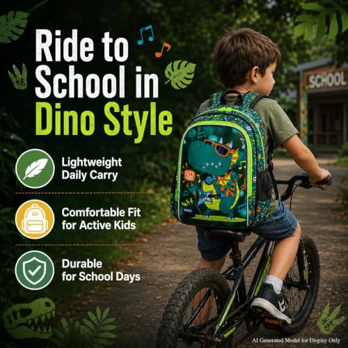 Image of Boys Backpack, 16 inch Dinosaur Kids Bookbag with Lunch Box, 3Pcs Dino School Backpacks for Elementary Preschool Kindergarten (Green)
