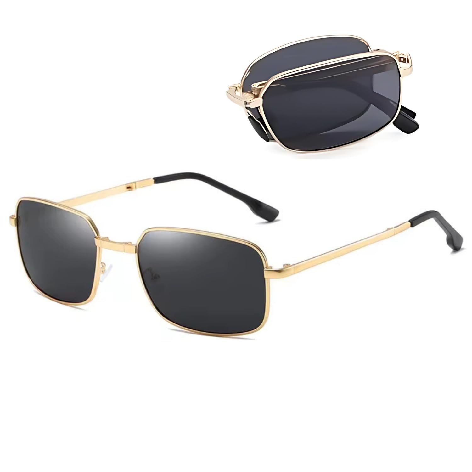 foldable uv protected polarized rectangular sunglasses for men women stylish metal frame shades sun glasses lightweight photochromic square night driving goggles