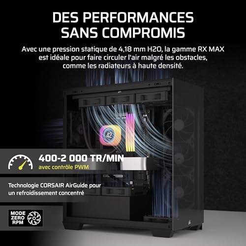 CORSAIR iCUE Link RX120 Max 120mm PWM Ventilateur Épais – Pression Statique Élevée – Liquid Crystal Polymer – Palier à Dôme Magnétique – Ventilateur Unique – Noir