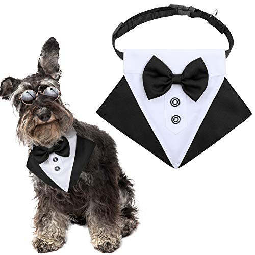 ASENKU Dog Tuxedo Bandana Collar with Adjustable Buckle, Formal Tuxedo Bandanas with Bow Tie, Pet Neckwear Elegant Collar Birthday Party Suit Dress-up Cosplay Wedding for Small Medium Large Dogs Cats