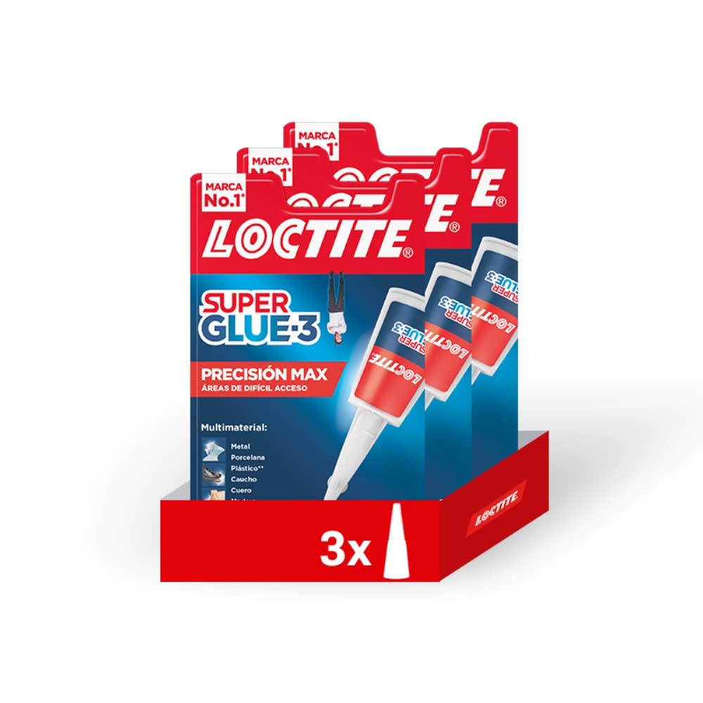 Pack 3 unidades Loctite Superglue 3 Precision MAX Pegamento Adhesivo instantáneo de Precisión - Pegamento Cianocrilato de Boquilla Extra Larga para Areas de Difícil Acceso