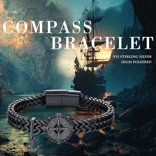 Pulsera brújula para hombres de plata 925 8.5 pulgadas miniatura 6