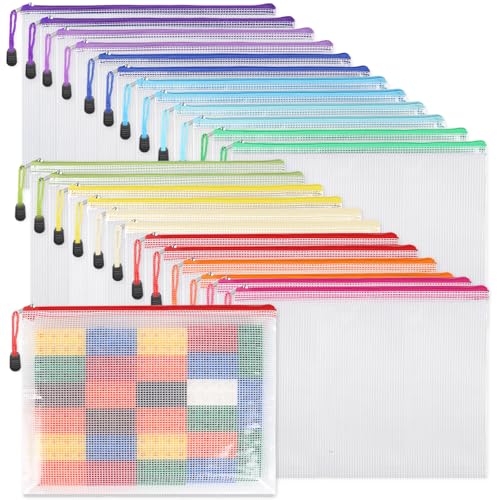 Image of EOOUT 24pcs Mesh Zipper Pouch Bags A4 Document Bag, 13.5x9 Inches, Plastic Zip File Folders, Puzzles, Board Game Storage for Organizing Office Home