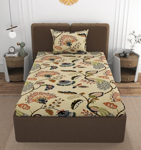 Image of VOMZER Cotton Feel Single Size Flat Bedsheet for Single Bed, Cotton Feel Bed Sheet Single Bed (60 X 90 Inches) with 1 Pillow Cover Anokhi