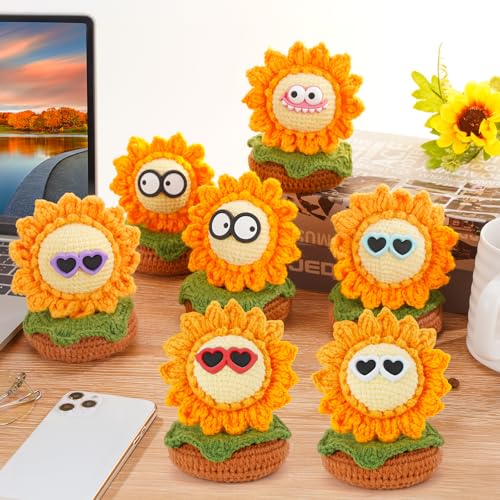 Image of WILSHIN Crochet Kit for Beginners - 3-Pack Sunflower Amigurumi Starter Set with Step-by-Step Video Tutorials, 50% Extra Yarn & Complete Tools - DIY Craft Gift for Adults