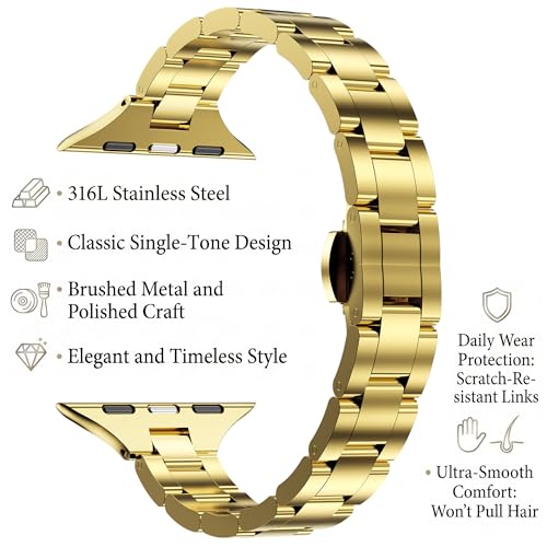Image of Slim Stainless Band for Apple Watch Series 11-1 /SE, Ultra 3-1 | Compatible with 49 /46 /45 /44 /42 /41 /40 /38mm, Jewelry Office Dressy Metal iWatch Strap for Women, Lightweight Two-tone Bracelet