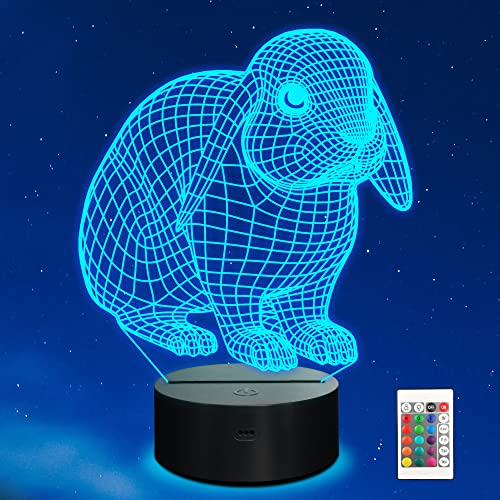 Lampe de nuit 3D en forme de lapin, ammonite pour enfants, 16 couleurs changeantes avec télécommande et minuteur, cadeau de Noël, de vacances, d'anniversaire, pour garçons et filles
