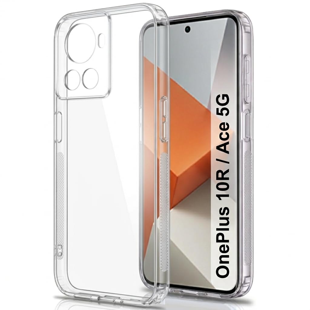 JANAK RAJ 2mm Anti-Skid Dust Plug - Crystal Clear Transparent Back Case Cover Compatible with OnePlus 10R / 1+Ace 5G | Best Camera Protection | Inbuilt Slim Anti-Slip Grip | Ultra Slim - Clear