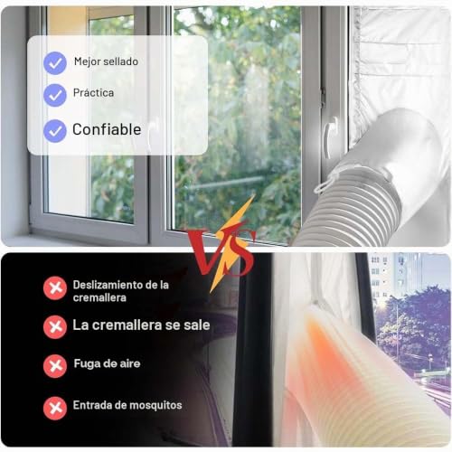 AC window kit que bloquea el aire caliente con tejido impermeable y cierre universal 7