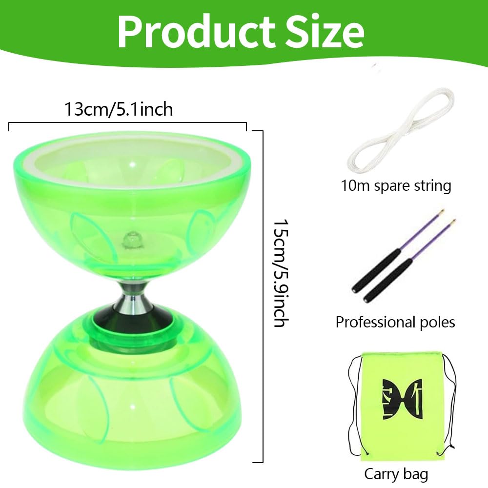 Diabolo Freiläufer mit Kugellager Dreifache Lagerung Set, Diabolo Leuchtend im Dunkeln, Jonglier-Set, Jonglierspielzeug, für Kinder Erwachsene, Anfänger Profis