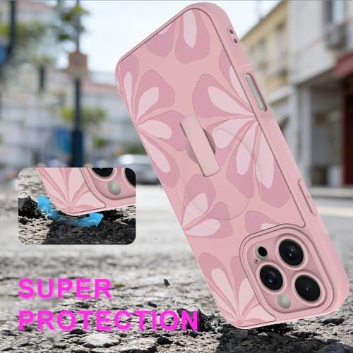 Coque iPhone 16 Pro antichoc MagSafe rose avec dragonne et support de visionnage